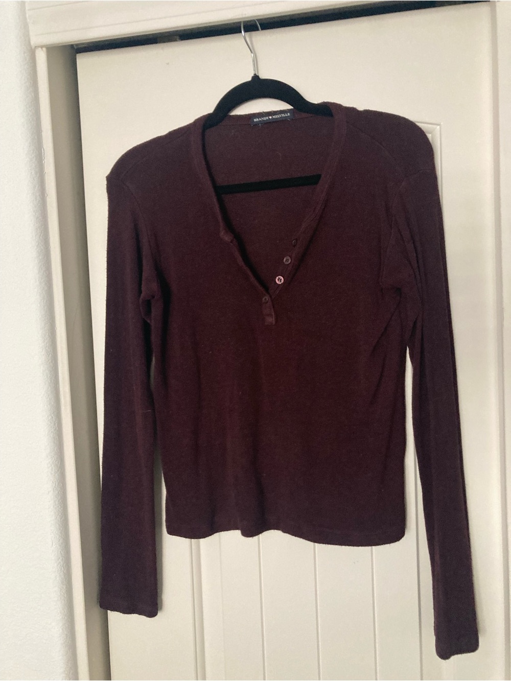 Brandy Melville Burgundy Long Sleeve Henley Top